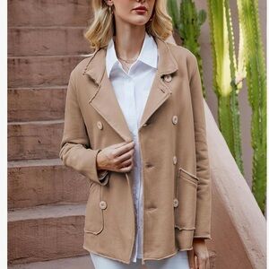 Classic Women Double Breasted  Fleece Peacoat Jacket Coat Size XL